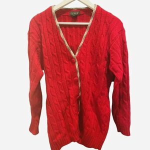 J.Crew 100% Wool Christmas Red Cardigan Size Small Unisex Vintage